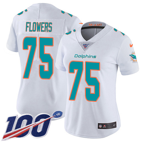 Nike Miami Dolphins #75 Ereck Flowers White Women Stitched NFL 100th Season Vapor Untouchable Limited Jersey
